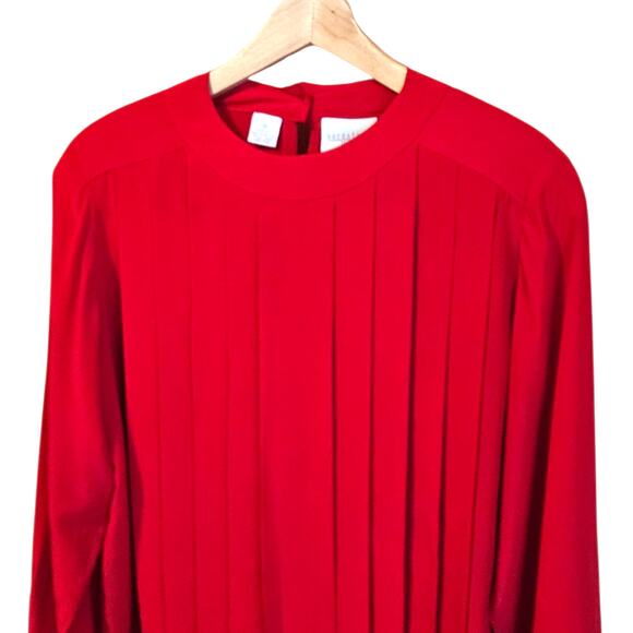 Nordstrom Town Square 100% Silk Blouse Pleated Front Red Women’s Size 14 - Picture 2 of 7